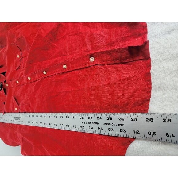 Lauren Ralph Lauren Women Red Linen Button-Up Shirt 1X Long Sleeve Casual Pocket - Picture 7 of 7